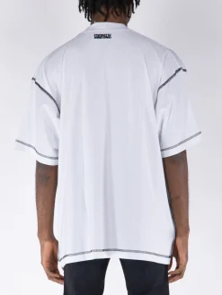 VETEMENTS. T-Shirt<T-SHIRT INSIDE-OUT EMBROIDERED LOGO Bianco