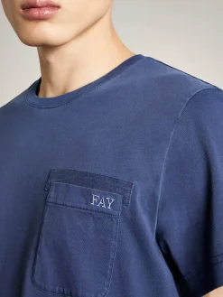 FAY T-Shirt<T-SHIRT JERSEY FROSTED EMBROID POCKET Blu