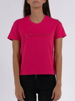 MONCLER T-Shirt<T-SHIRT LOGO EMBROIDERY W STRASS Fuxia