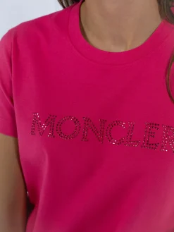 MONCLER T-Shirt<T-SHIRT LOGO EMBROIDERY W STRASS Fuxia