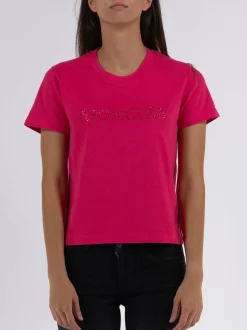 MONCLER T-Shirt<T-SHIRT LOGO EMBROIDERY W STRASS Fuxia