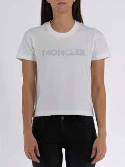 MONCLER T-Shirt<T-SHIRT LOGO EMBROIDERY W STRASS Bianco