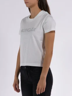 MONCLER T-Shirt<T-SHIRT LOGO EMBROIDERY W STRASS Bianco
