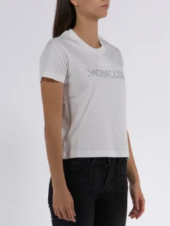 MONCLER T-Shirt<T-SHIRT LOGO EMBROIDERY W STRASS Bianco