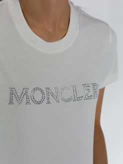 MONCLER T-Shirt<T-SHIRT LOGO EMBROIDERY W STRASS Bianco