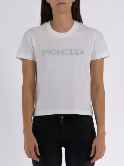 MONCLER T-Shirt<T-SHIRT LOGO EMBROIDERY W STRASS Bianco
