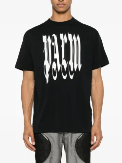 PALM ANGELS T-Shirt<T-SHIRT LOGO GOTHIC Bianco, Nero