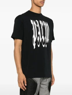 PALM ANGELS T-Shirt<T-SHIRT LOGO GOTHIC Bianco, Nero