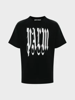 PALM ANGELS T-Shirt<T-SHIRT LOGO GOTHIC Bianco, Nero