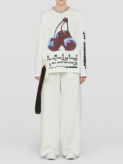 JIL SANDER T-Shirt<T-SHIRT LONG SLEEVE CN LS Bianco, Nero, Rosa