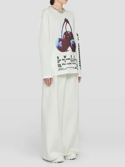 JIL SANDER T-Shirt<T-SHIRT LONG SLEEVE CN LS Bianco, Nero, Rosa