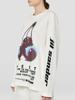 JIL SANDER T-Shirt<T-SHIRT LONG SLEEVE CN LS Bianco, Nero, Rosa