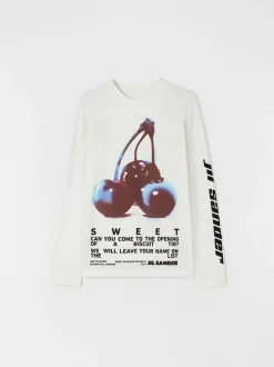 JIL SANDER T-Shirt<T-SHIRT LONG SLEEVE CN LS Bianco, Nero, Rosa