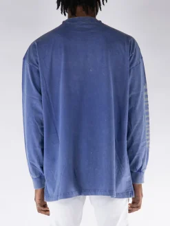 WE11DONE. T-Shirt<T-SHIRT LONG SLEEVE WITH GOTHIC LOGO Blu