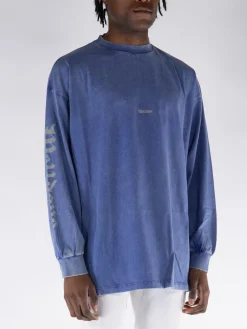 WE11DONE. T-Shirt<T-SHIRT LONG SLEEVE WITH GOTHIC LOGO Blu