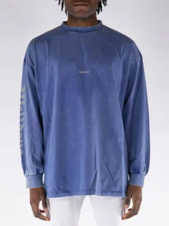 WE11DONE. T-Shirt<T-SHIRT LONG SLEEVE WITH GOTHIC LOGO Blu