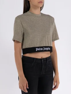 PALM ANGELS T-Shirt<T-SHIRT LUREX LOGO TAPE Giallo, Nero