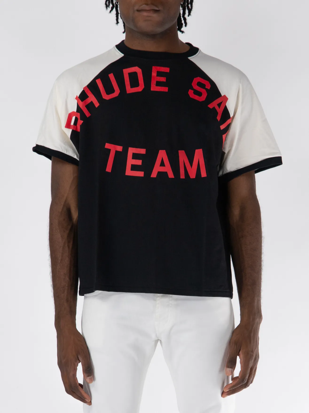 RHUDE T-Shirt<T-SHIRT OIL CORP RAGLAN VINTAGE Beige, Nero, Rosso