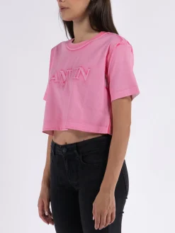 LANVIN T-Shirt<T-SHIRT OVERPRINTED CROPPED Rosa