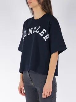 MONCLER T-Shirt<T-SHIRT OVERSIZE CON STAMPA Bianco, Blu