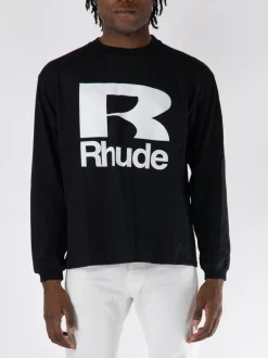 RHUDE T-Shirt<T-SHIRT PETROL LONG SLEEVE Bianco, Nero