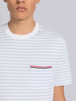 THOM BROWNE T-Shirt<T-SHIRT SHORT SLEEVE POCKET TEE Azzurro, Bianco