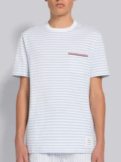 THOM BROWNE T-Shirt<T-SHIRT SHORT SLEEVE POCKET TEE Azzurro, Bianco