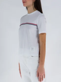 THOM BROWNE T-Shirt<T-SHIRT SHORT SLEEVE TEE W/ RWB STRIPE Bianco