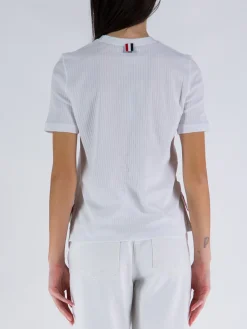 THOM BROWNE T-Shirt<T-SHIRT SHORT SLEEVE TEE W/ RWB STRIPE Bianco