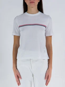 THOM BROWNE T-Shirt<T-SHIRT SHORT SLEEVE TEE W/ RWB STRIPE Bianco