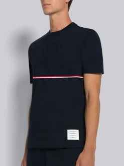 THOM BROWNE T-Shirt<T-SHIRT SHORT SLEEVE TEE W/ RWB STRIPE Blu