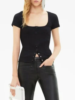COURREGES T-Shirt<T-SHIRT SNAPS 90'S RIB Nero