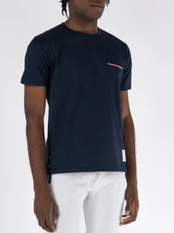 THOM BROWNE T-Shirt<T-SHIRT SS RWB POCKET TEE IN MEDIUM WEIGHT J Nero