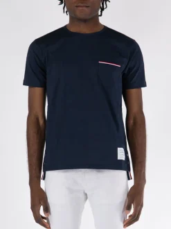 THOM BROWNE T-Shirt<T-SHIRT SS RWB POCKET TEE IN MEDIUM WEIGHT J Nero