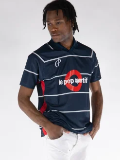 POP TRADING COMPANY T-Shirt<T-SHIRT STRIPED SPORTIF S/S Bianco, Blu, Rosso