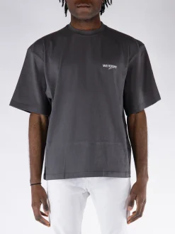 WE11DONE. T-Shirt<T-SHIRT WAVE LOGO Bianco, Grigio