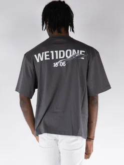 WE11DONE. T-Shirt<T-SHIRT WAVE LOGO Bianco, Grigio